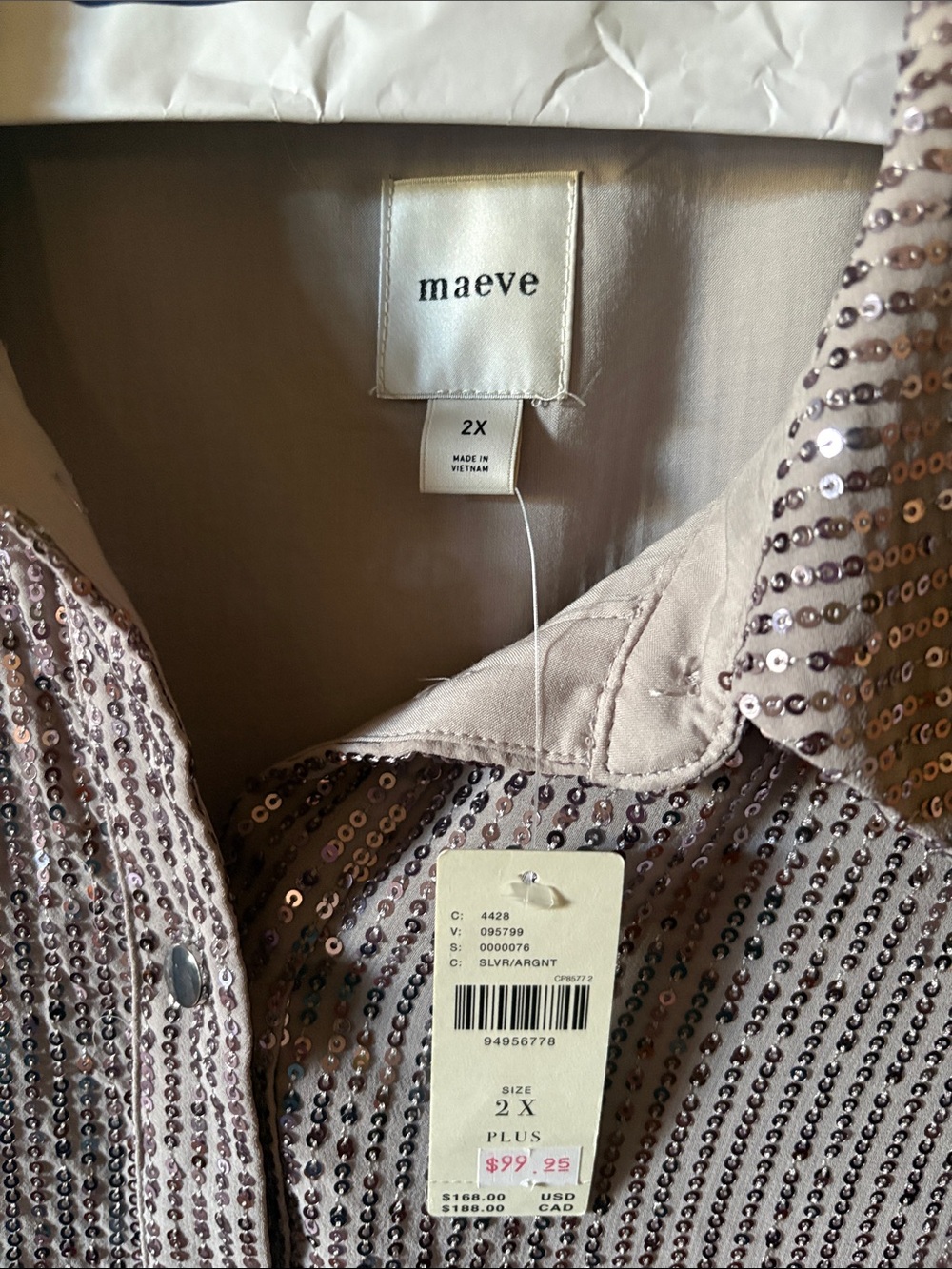 Anthropologie 2X NWT Maeve Rose Gold Sequin Tiered Shirt Dress - Picture 2 of 4